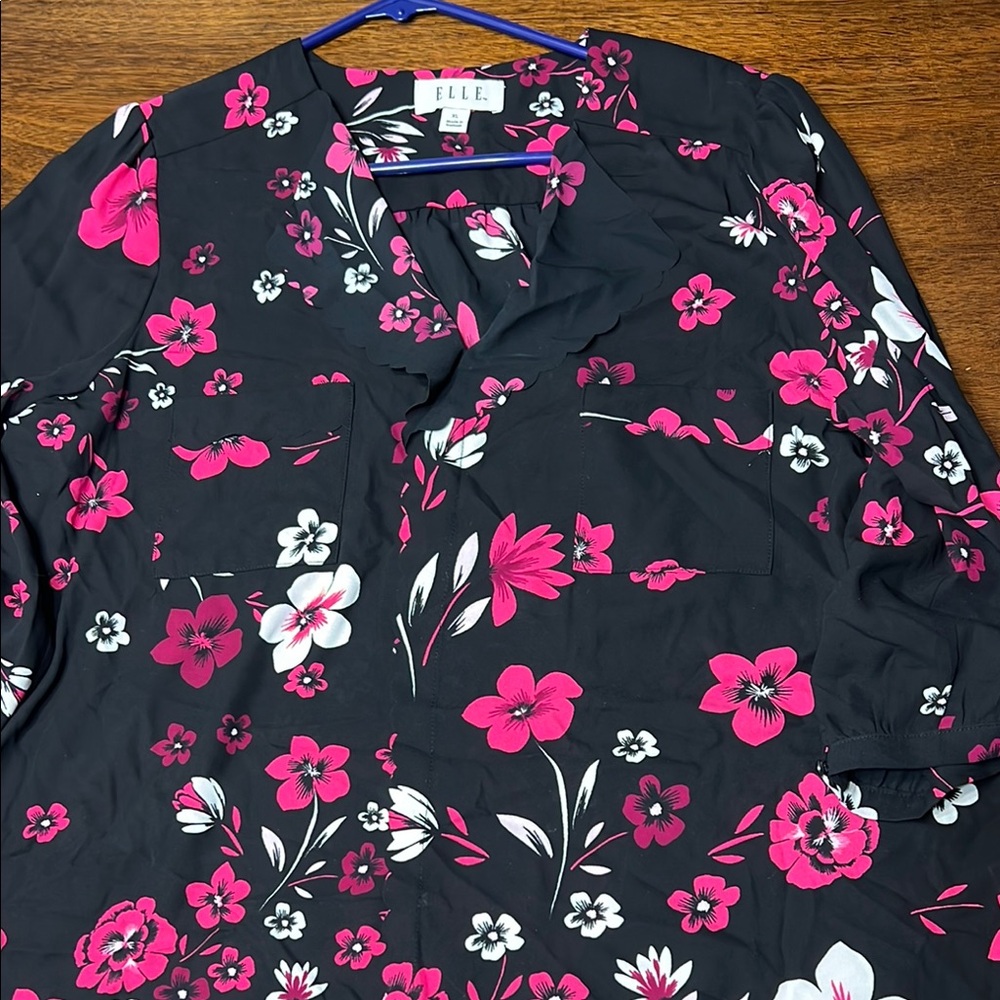 Floral Black and Pink Blouse